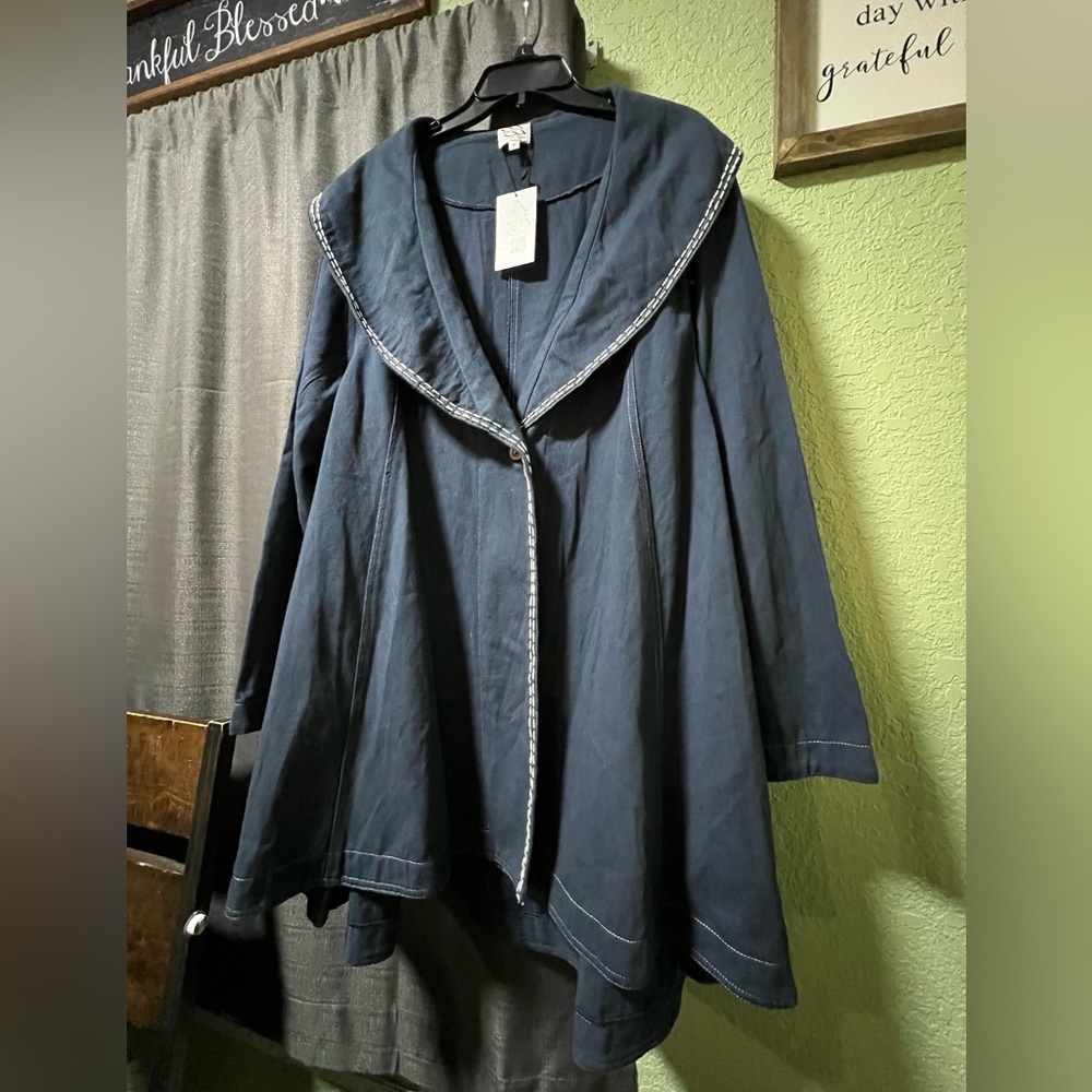 M Square neetu malik Navy Blue Hooded Jacket with White Trim